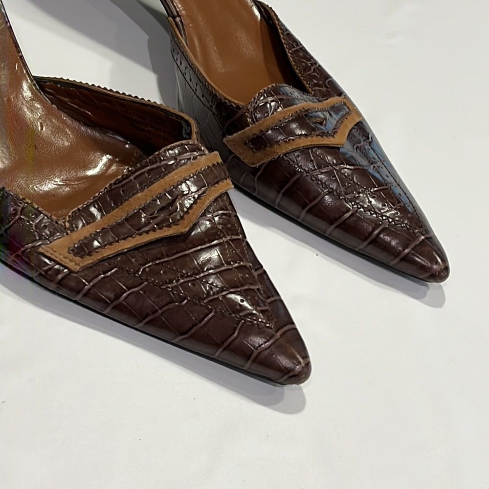 Enzo Angiolini embossed brown pointed heels mules sz 10 - Picture 2 of 15